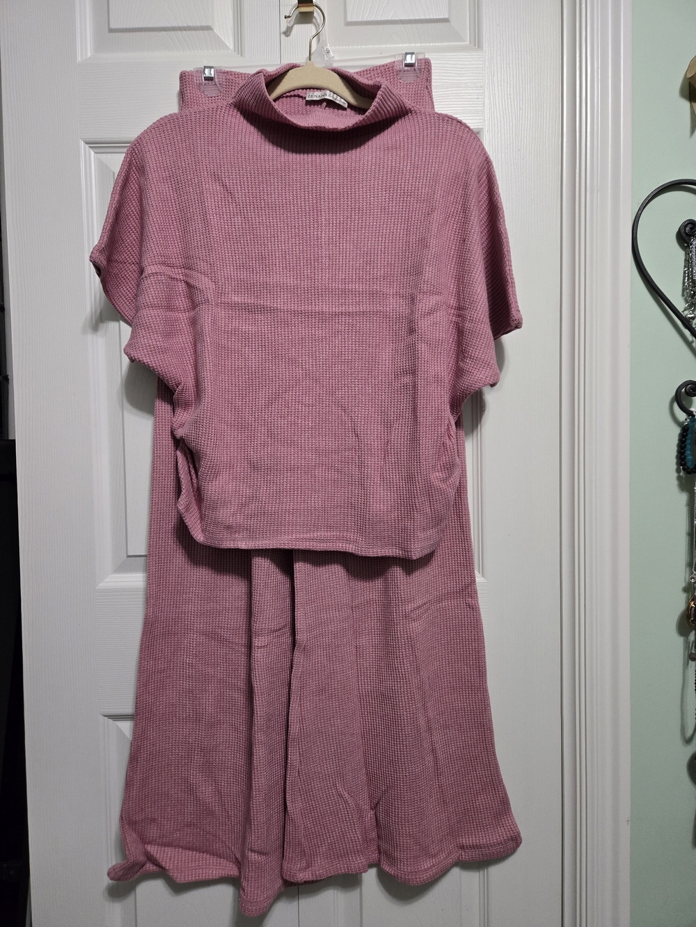Zenana Women's Dusty Rose Waffle Knit Top and Bottoms set